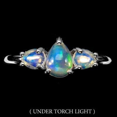 Anello In Argento Sterling 925 Con Opale Fuoco A Forma Di Pera 7x5mm Gioielli - Immagine 1 di 4