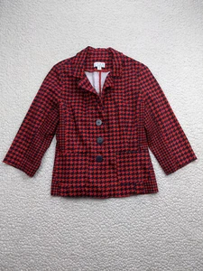 Joan Rivers Womens 8 Red Black Houndstooth Blazer Jacket Cinched  3 Button - Picture 1 of 12