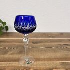 Lausitzer Cobalt Blue Cut Clear Crystal Wine Glass GDR East Germany Vintage