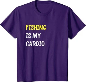 Fishing Is My Cardio Funny Fishermen Sport Gift Youth Unisex T-shirt - Picture 1 of 8
