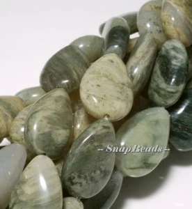 EDAMAME GREEN RUTILE QUARTZ GEMSTONE TEARDROP 14X10MM LOOSE BEADS 7.8inch - Picture 1 of 1