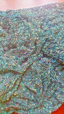 Dark Green iridescent beaded embroidered heavy lace high quality for GALA. - Image 1 of 4