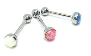 Glitter Opal Tongue Bar Synthetic opal Set Gemstone 14g (1.6mm) x 14mm 316LSteel - Picture 1 of 9