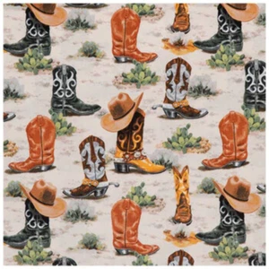 Cowboy Boots Cotton Calico Fabric - Picture 1 of 2