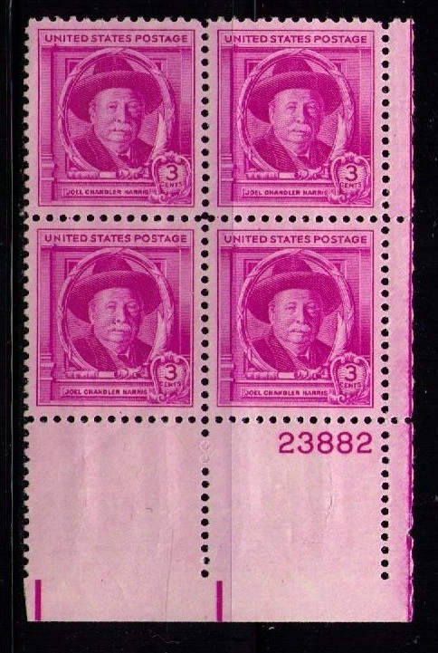 US USA Sc# 980 MNH FVF PLATE # BLOCK Joel Chandler Harris Writer "Uncle Remus" - Image 1 of 1