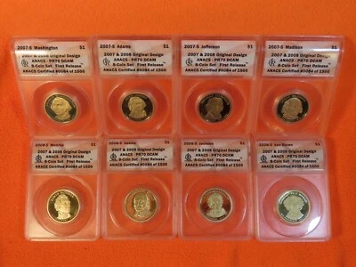 2007,2008 S Presidential Proof $1Dollar 8 coins, 1st Rel.  PR70 DCAM 84 of 1500 - Image 1 of 4