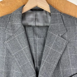 Samuelsohn Suit Mens 44L Gray Windowpane 3 Button Flannel Pants 36x31 Pleated - Picture 1 of 24