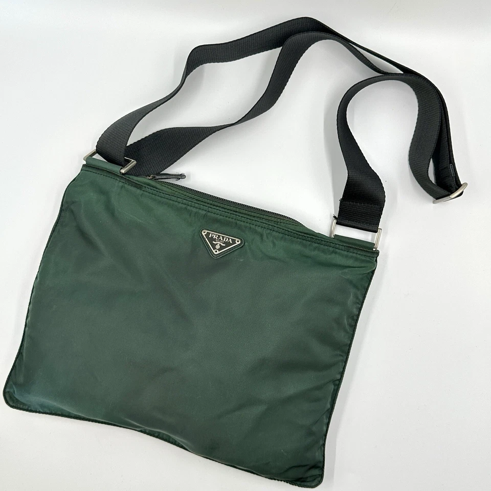 PRADA винтажный темно зеленый нейлона кожи через плечо сумка сумочка подлинный - Изображение 1 из 4