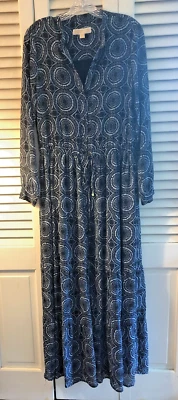 Maxi Vestido Michal Kors Azul Medallón Miura LS Boho Tie Dye Batik Largo en Niveles Foto 1 de 4