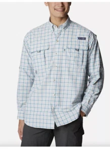 Men’s PFG Super Bahama™ Long Sleeve Shirt Sz XXL Cool Grey Gingham Grid - Picture 1 of 6