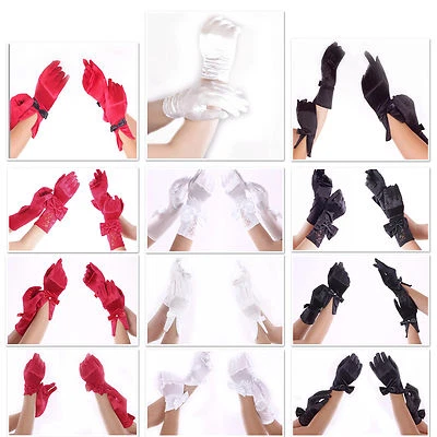 Damen Handschuhe kurz Satin Braut Hochzeit Abendmode Gala dehnbar super Passform - Bild 1 von 4