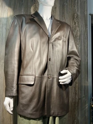 Abrigo Chaqueta Blazer De Colección J. Ferrar Cuero Marrón Para Hombre Grande *LEER* D6 Foto 1 de 4