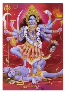 Maa Kali BEST SELLER Golden Zari Art Work Poster Without Frame (24 X 36 Inch) - Picture 1 of 2