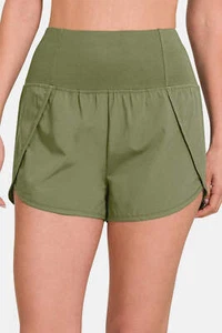 Zenana High Waisted Zippered Back Pocket Active Shorts - Picture 1 of 6