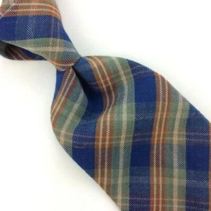 Polo Ralph Lauren Tie Blue Brown Green Necktie Cotton Plaid Logo L2 Vintage/Rare - Picture 1 of 7