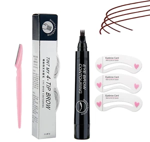 Augenbrauenstift 3D Flüssig Tinte Stift Wasserdicht 4 Gabel Bleistift Stirn Microblading SET - Bild 1 von 17