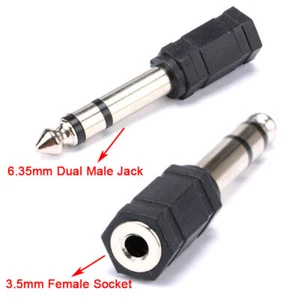3.5mm Female Socket to 6.35mm Male Jack Plug Dual Audio Adapter Aux Microphone - Picture 1 of 5