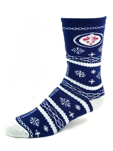 Winnipeg Jets Hockey Azul Marino Navidad Navidad Vacaciones Copo de Nieve Suéter Crew Calcetines - Imagen 1 de 2