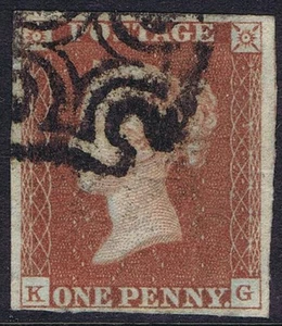 1841 1d Red Black Plate 5 KG 4m Very Fine Used Cat. £180.00 - Picture 1 of 1