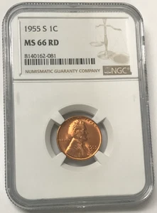 1955-S 1C Lincoln Wheat Cent Penny Red - NGC MS66 RD - Picture 1 of 4
