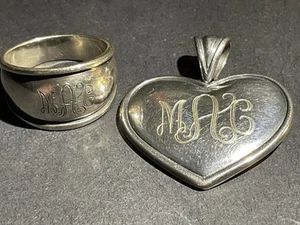 Vintage James Avery Silber Herz Anhänger und Ring Größe 9 monogrammiert - Bild 1 von 6