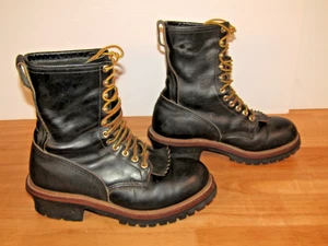 Redwing Black Steel Toe Men's Size 9D Leather Logger Boots ANSI Z41 PT91 - Picture 1 of 21