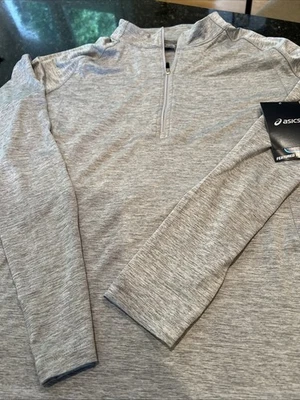 Pulôver feminino XL Asics Running Lite Show 1/4 zíper cinza, novo com etiquetas  - Imagem 1 de 4