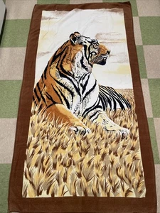 Retro 70er Jumbo Tiger Strand Pool Handtuch 36x65 Dschungel Bengalen Safari Wildtier - Bild 1 von 7