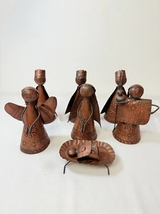 Primitive gestanzte braune Dose 8-teilig rostig rustikal Weihnachtskrippe - Bild 1 von 9