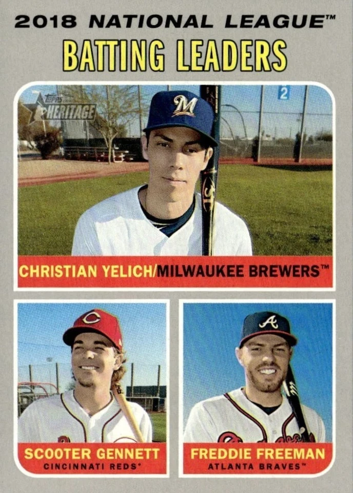 2019 Topps Heritage #61 NL Batting Leaders - Yelich / Freeman / Gennett - Image 1 of 1