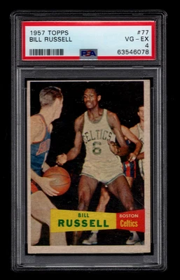 BILL RUSSELL 1957 TOPPS BASKETBALL ROOKIE CARD #77 PSA 4 BOSTON CELTICS HOF - Image 1 of 2
