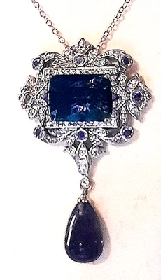 COLLANA-ART DECO' '20 GRANDE-AMETISTA cm45,CIONDOLO cm.7 x 4 ORO BIANCO/ARGENTO! - Immagine 1 di 4