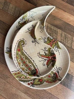 Bandeja para servir Pier 1 Imports Jardín Paisley platos loza pintada a mano 3 piezas Foto 1 de 4