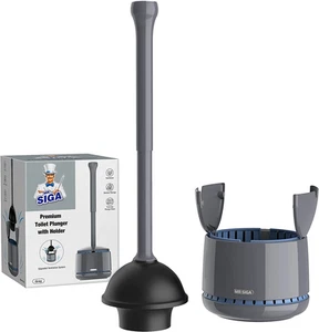 Toilet Plunger with Holder, Heavy Duty Plunger, Sturdy Handle for Cleaning, Gray - Picture 1 of 12