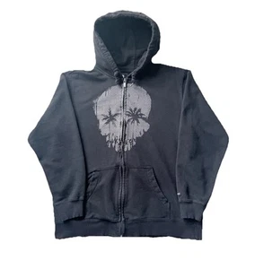 Black Quicksilver Skull Zip Up Hoodie Palm Trees Men’s XL - Picture 1 of 5