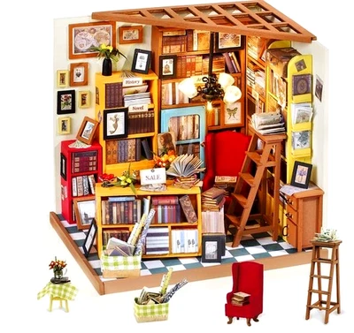RoLIFE DIY Miniature Bookstore Kit Sam’s Study Library Nook Diorama Roombox - Image 1 of 4