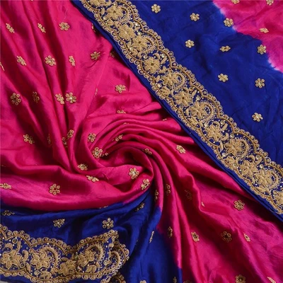 Estola de fiesta Zardozi Sanskriti Vintage Dupatta pura seda satinada rosa con cuentas a mano Foto 1 de 4