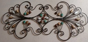Vtg Wrought Iron Wall Decoration Beautiful Designed With Different Colored Stone - Picture 1 of 11