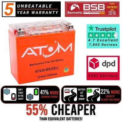 YTX20L-BS Atom Gel Motorcycle Battery for Harley-Davidson FLSTN 08-08 - Image 1 of 4