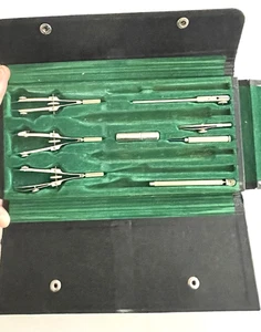 TACRO COMPASS SET German VINTAGE Drafting Drawing ENGINEERING w Case INCOMPLETE - Picture 1 of 14