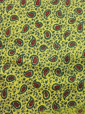 Vtg Bold Yellow Red Green Paisley Floral Calico Cotton Fabric 35"w X 2.9yds  - Image 1 of 4