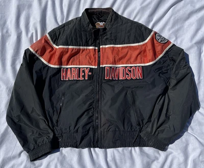 Chaqueta Harley Davidson Racing XL Negra Naranja Nylon Bordada Hecha en EE. UU. LEER Foto 1 de 4