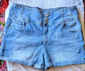 No Bo Womens Size 19 Blue Denim Hi-Rise Stretch Cuffed Bottom Shorts - Picture 1 of 8