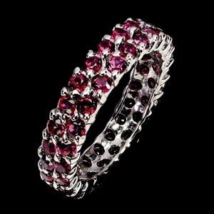 925 Sterling Silver Ring Round Rhodolite Garnet Natural Gemstone Jewelry Size 7 - Picture 1 of 14