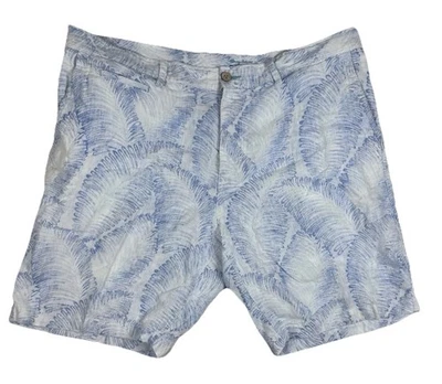 Shorts masculino de linho Tommy Bahama 42 estampa floral palmeira relax azul branco - Imagem 1 de 4