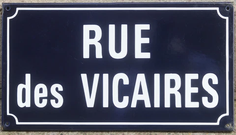 Old vintage French enamel street sign road plaque name rue Vicaires vicar priest Cover