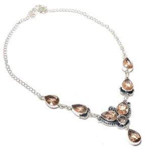 Peach Morganite Gemstone Handmade 925 Sterling Silver Jewelry Necklace Size 18" - Picture 1 of 1