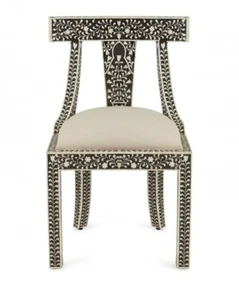 Bone Inlay Sitting Chair White Black Floral Classic 50x40x85cm - Picture 1 of 4