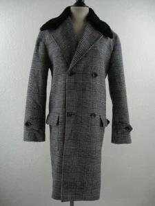 Men's S INC International Concepts Black White Plaid Long Coat Faux Fur Collar - Picture 1 of 20