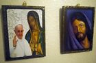 Lady Guadalupe And Divine Face Of Jesus Images On Wood Retablos  (Set Of Two)B2